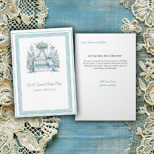 Elegante Blue and White Crib Baby Boy Taufe Karte