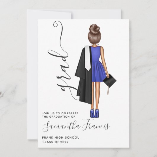 Elegante Blue and White Girl Graduation Party Einladung (Vorderseite)