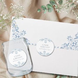 Elegante Blue and White Minimal Wedding Runder Aufkleber