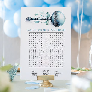 Elegante Blue Baby Rattle Boy Baby Word Search Car Einladung