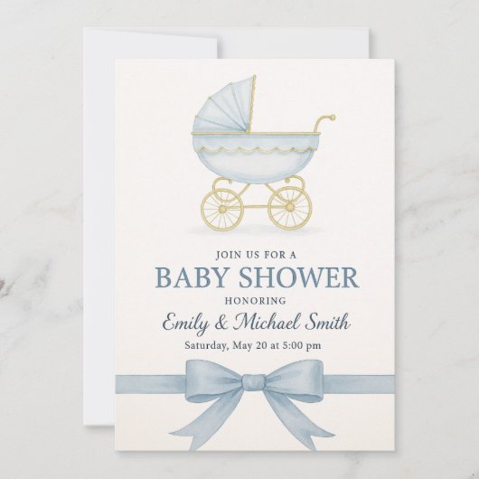 Elegante Blue Baby Shower Einladung Vorlage (Vorderseite)