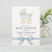 Elegante Blue Baby Shower Einladung Vorlage (Stehend Vorderseite)