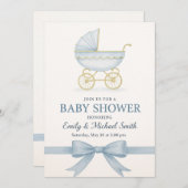 Elegante Blue Baby Shower Einladung Vorlage (Vorne/Hinten)