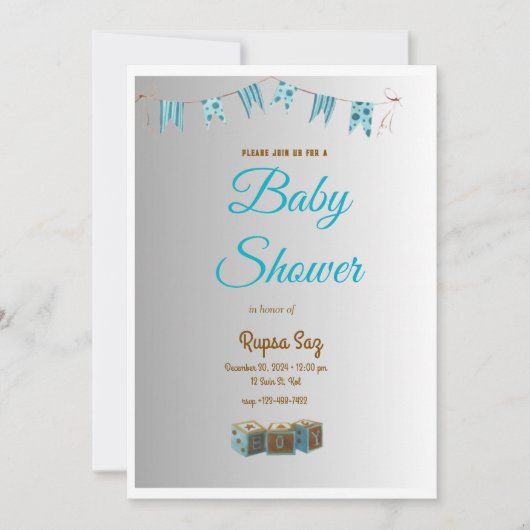 Elegante Blue Baby Shower Einladungskarte (Vorderseite)