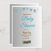 Elegante Blue Baby Shower Einladungskarte (Vorne/Hinten)
