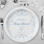 Elegante Blue Baroque Bird Baby Dusche Pappteller