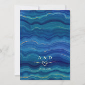 Elegante Blue Beach Wave Gold Wedding Einladung (Rückseite)