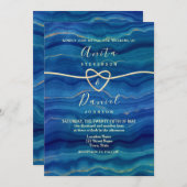 Elegante Blue Beach Wave Gold Wedding Einladung (Vorne/Hinten)
