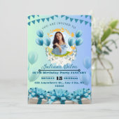 Elegante Blue Birthday Einladung - individuell ges (Stehend Vorderseite)