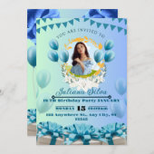 Elegante Blue Birthday Einladung - individuell ges (Vorne/Hinten)