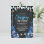 Elegante Blue & Black Christmas Party Einladungen (Stehend Vorderseite)