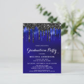Elegante Blue Black Glitzer Tropfens Graduation Pa Postkarte (Stehend Vorderseite)