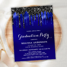 Elegante Blue Black Glitzer Tropfens Graduation Pa Postkarte