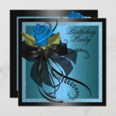 Elegante Blue & Black Rose Einladung zum Geburtsta (Vorne/Hinten)