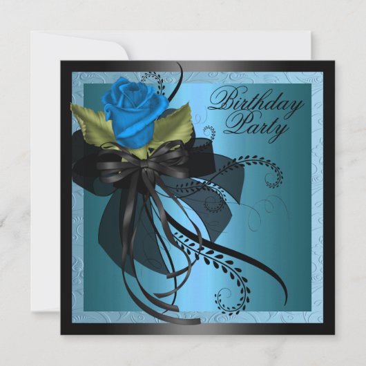 Elegante Blue & Black Rose Einladung zum Geburtsta (Vorderseite)