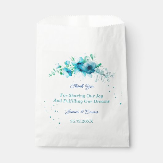 Elegante Blue Blume Custom Wedding Geschenktütchen (Vorderseite)