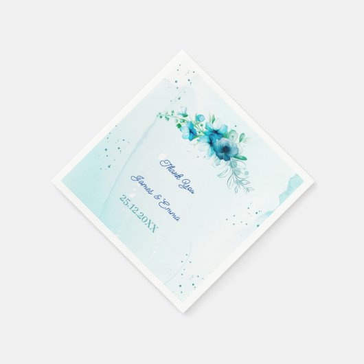 Elegante Blue Blume Custom Wedding Serviette (Ecke)