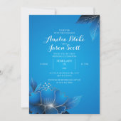 Elegante Blue Blume Hochzeit Einladung (Vorderseite)
