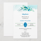 Elegante Blue Blume individuelle Babydusche Einladung (Vorne/Hinten)