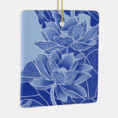 Elegante Blue Blume Lotus Mandala Lily Chinoiserie Keramikornament (Rechts)