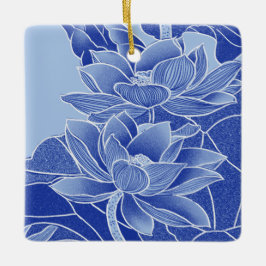 Elegante Blue Blume Lotus Mandala Lily Chinoiserie Keramikornament