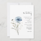 Elegante Blue Blume Moderne QR Code Hochzeit Einladung (Vorderseite)