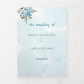 Elegante Blue Blume Personalisiert Wedding Dreifach Gefaltete Einladung (Cover)