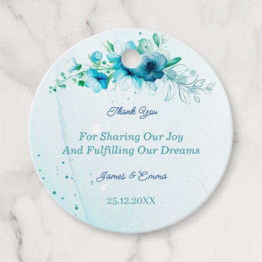 Elegante Blue Blume Personalisiert Wedding Geschenkanhänger (Vorderseite)