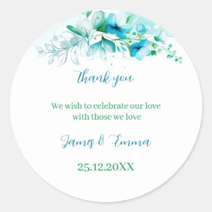 Elegante Blue Blume Personalisiert Wedding Runder Aufkleber