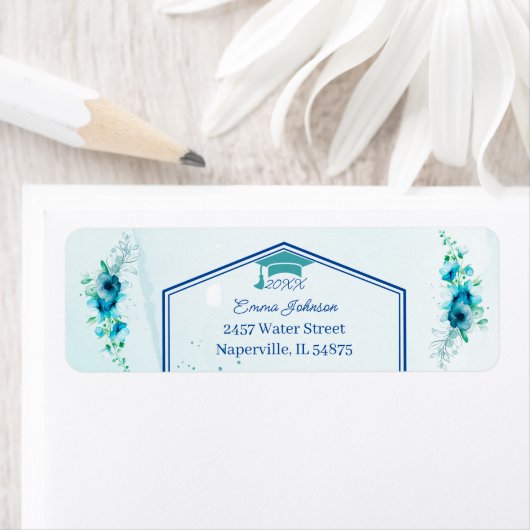 Elegante Blue Blume Personalisierte Rücksendeadres (Insitu)