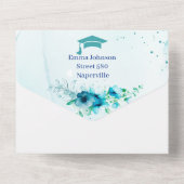 Elegante Blue Blume Save the Date Personalisiert All In One Einladung (Rückseite)
