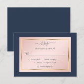 Elegante Blue Blush Gold Wedding RSVP Cards (Vorne/Hinten)