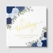 Elegante Blue Boho Chic Rose Hochzeit Gästebuch (Vorderseite)