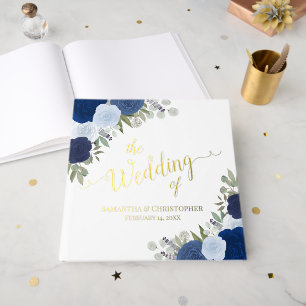Elegante Blue Boho Chic Rose Hochzeit Gästebuch