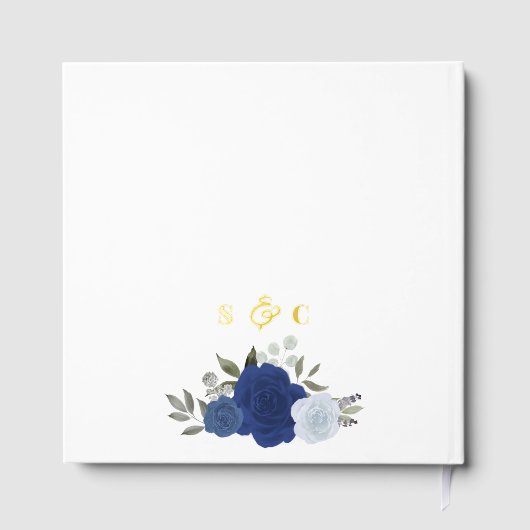 Elegante Blue Boho Chic Rose Hochzeit Gästebuch (Rückseite)