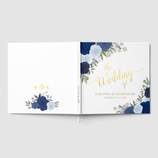 Elegante Blue Boho Chic Rose Hochzeit Gästebuch (Voll)