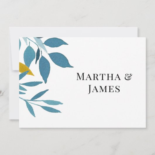 Elegante Blue Botanical Wedding Dankeschön Card Dankeskarte (Rückseite)