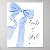 Elegante Blue Bow Baby Shower Books and Gifts Poster (Vorne)