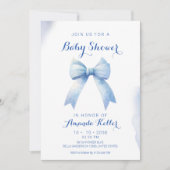 Elegante Blue Bow Baby Shower Einladung (Vorderseite)