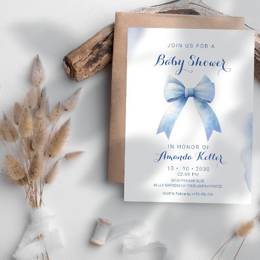 Elegante Blue Bow Baby Shower Einladung