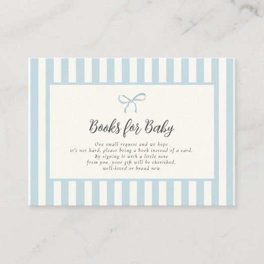 Elegante Blue Bow Baby Shower Windschutzscheibe Begleitkarte (Vorderseite)