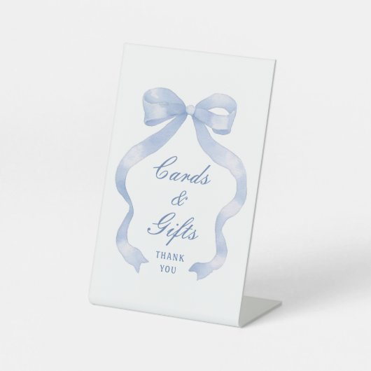 Elegante Blue Bow Cards & Geschenke Sockelschild (Vorderseite)