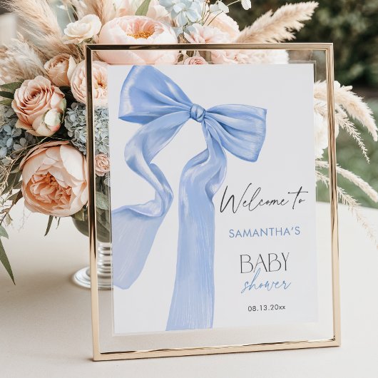 Elegante Blue Bow Coquette Baby Dusche Willkommen Poster