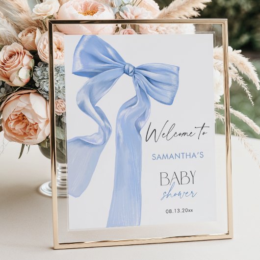 Elegante Blue Bow Coquette Baby Dusche Willkommen Poster