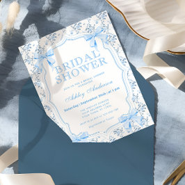 Elegante Blue Bow Coquette Bridal Dusche Einladung