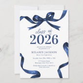 Elegante Blue Bow Graduation Party Einladung (Vorderseite)