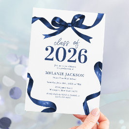Elegante Blue Bow Graduation Party Einladung