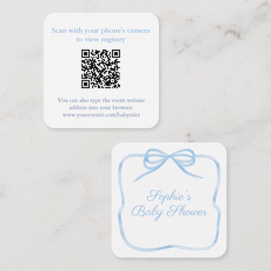 Elegante Blue Bow QR Code Duwer Registry oder UAWG Begleitkarte (Vorne/Hinten)