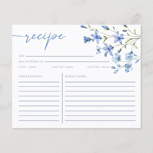 Elegante Blue Brautparty Rezept Card (Vorderseite)