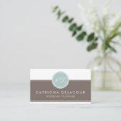 Elegante Blue & Brown Green Monogram Business Card Visitenkarte (Stehend Vorderseite)
